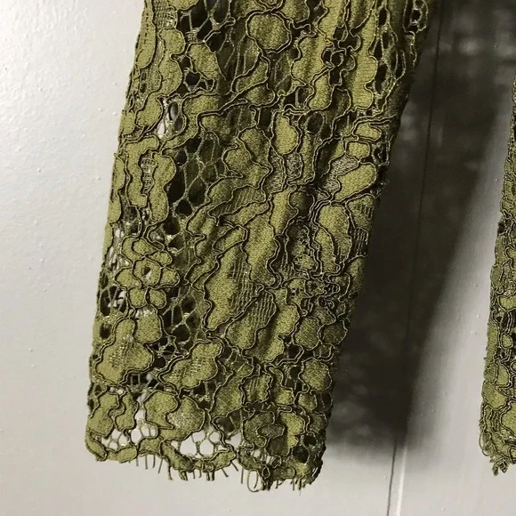 J CREW OLIVE GREEN SHEER FLORAL LACE LONG SLEEVE BLOUSE KEYHOLE WOMENS SIZE 00 - Picture 4 of 7